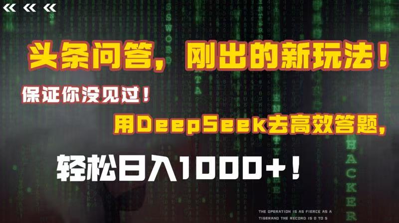 头条问答，刚出的新玩法！保证你没见过！结合Deepseek高效答题，轻松日入1000+-云起副业网