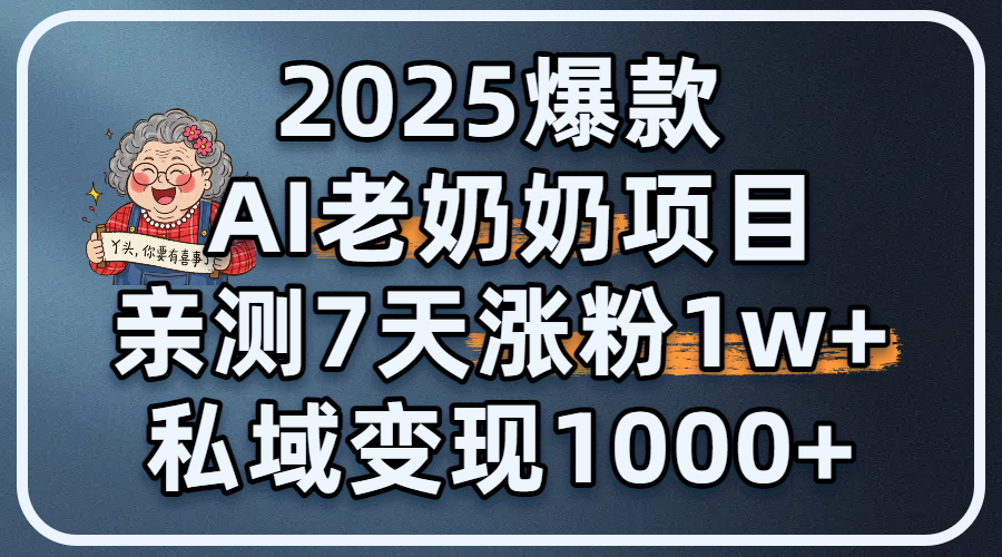 2025爆款 AI 老奶奶项目：亲测 7 天涨粉 1W+，私域变现 1000+-云起副业网