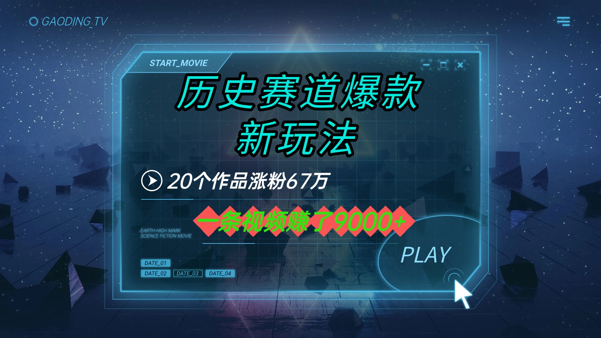 20个作品涨粉67万，一条视频赚了9000+，历史赛道爆款新玩法-云起副业网