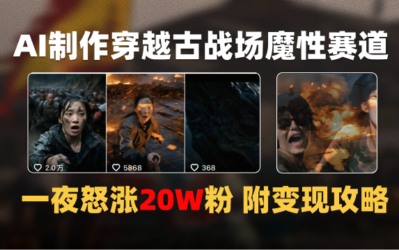 AI制作穿越古战场视频一夜涨粉20W保姆级教学（附AI变现指南）-云起副业网