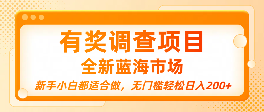 有奖调查项目，全新蓝海市场，新手小白都适合做，无门槛轻松日入200+-云起副业网