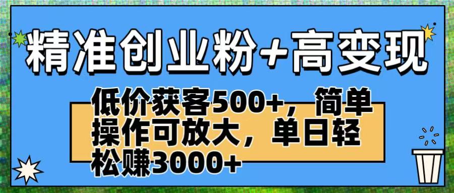 精准创业粉+高变现：低价获客500+，简单操作可放大，单日轻松赚3000+-云起副业网