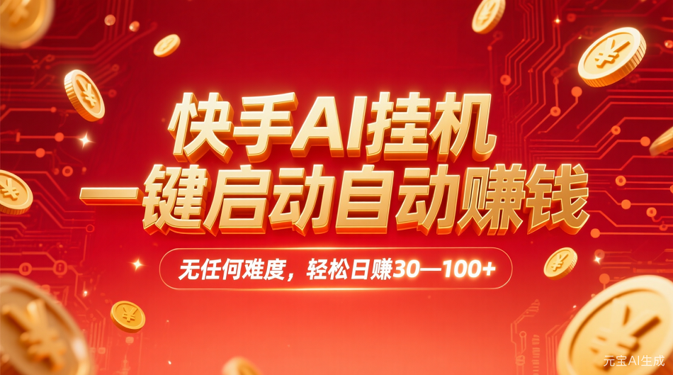 快手AI,一键启动自动赚钱 无任何难度,轻松一天30—100+-云起副业网