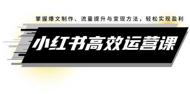 小红书高效运营课：掌握爆文制作、流量提升与变现方法，轻松实现盈利-云起副业网